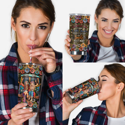 Because Of You I Laugh A Little Harder - Personalized Hippie Tumbler