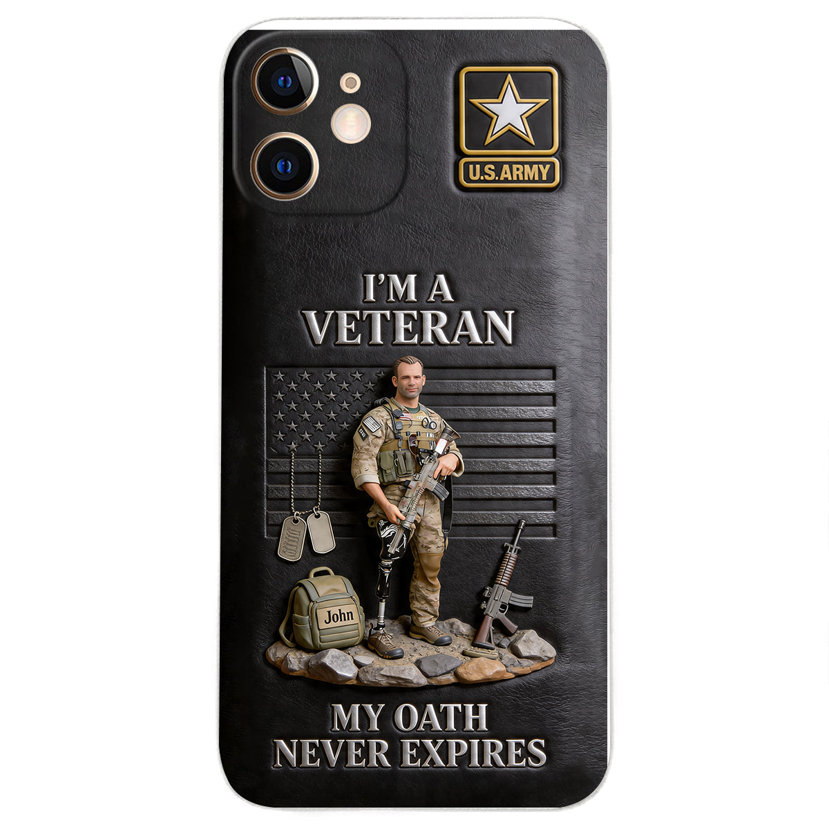 Military Hero - Personalized Veteran 3D Embossed Leather Phone Case