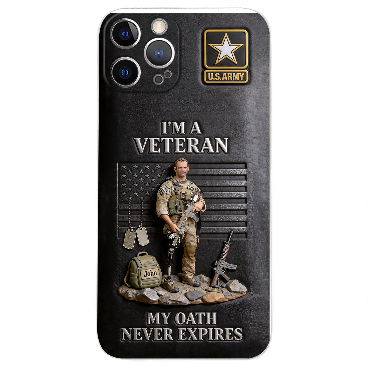 Military Hero - Personalized Veteran 3D Embossed Leather Phone Case