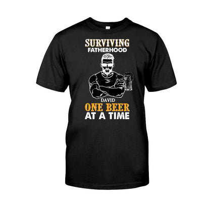 Surviving Fatherhood One Beer At A Time - Personalized Father's Day T-shirt and Hoodie