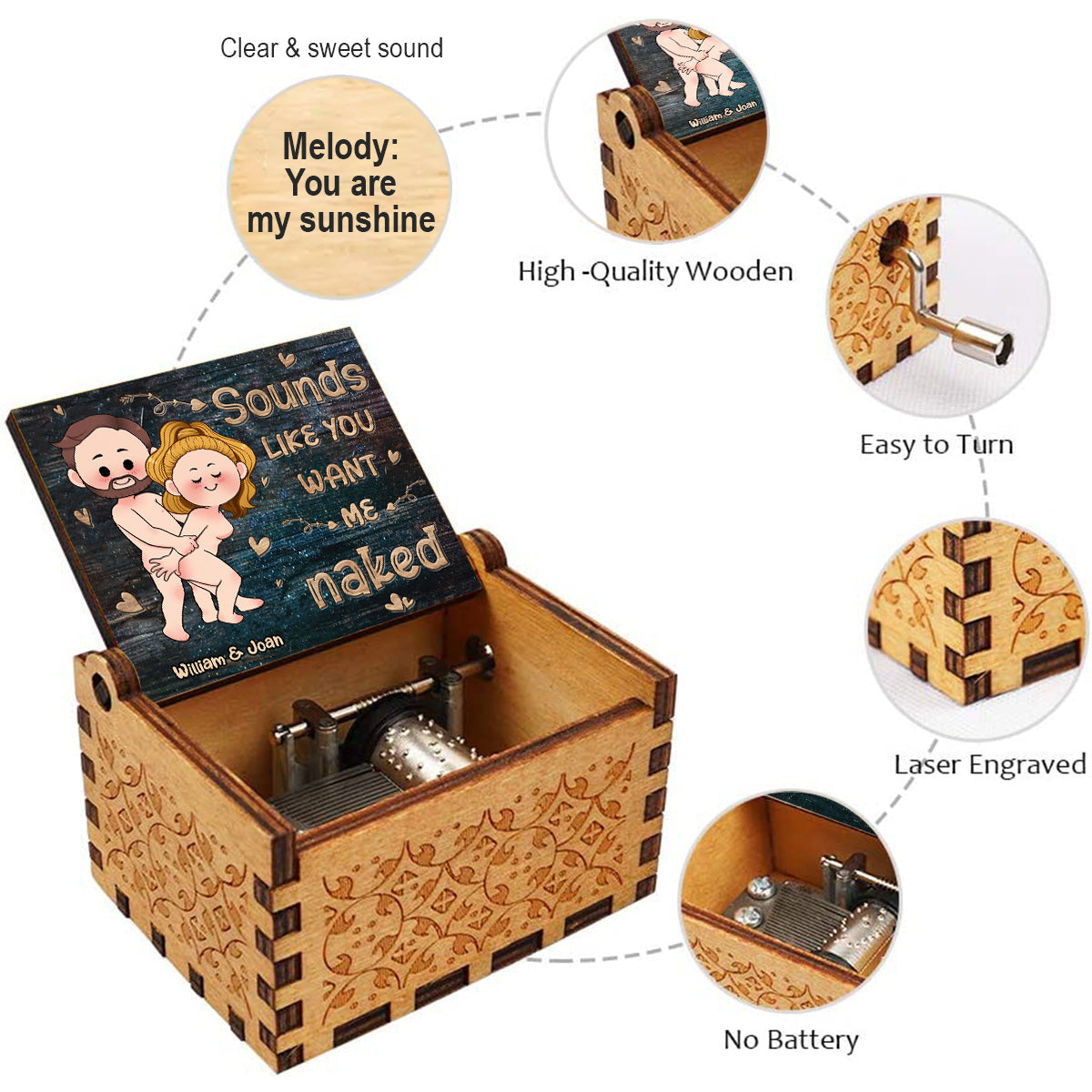 Sounds Like - Couple gift for boyfriend, girlfriend, husband, wife - Personalized Hand Crank Music Box