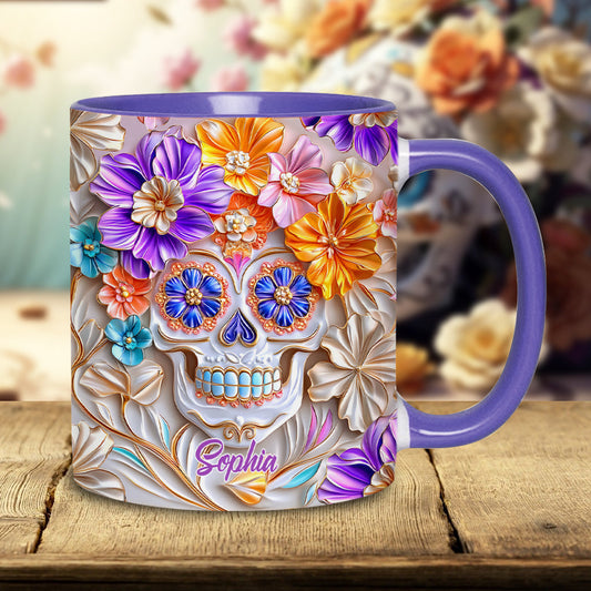 Floral Skull - Personalized Skull Accent Mug