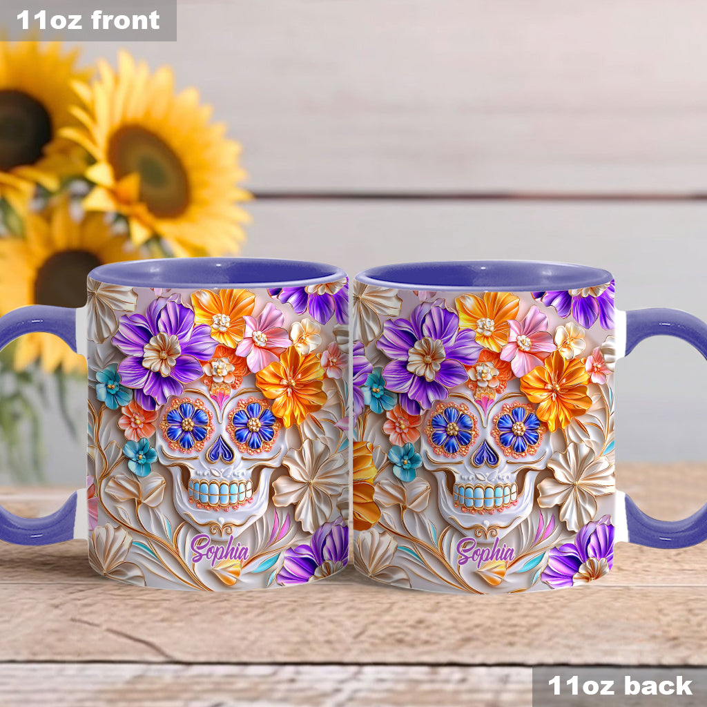 Floral Skull - Personalized Skull Accent Mug