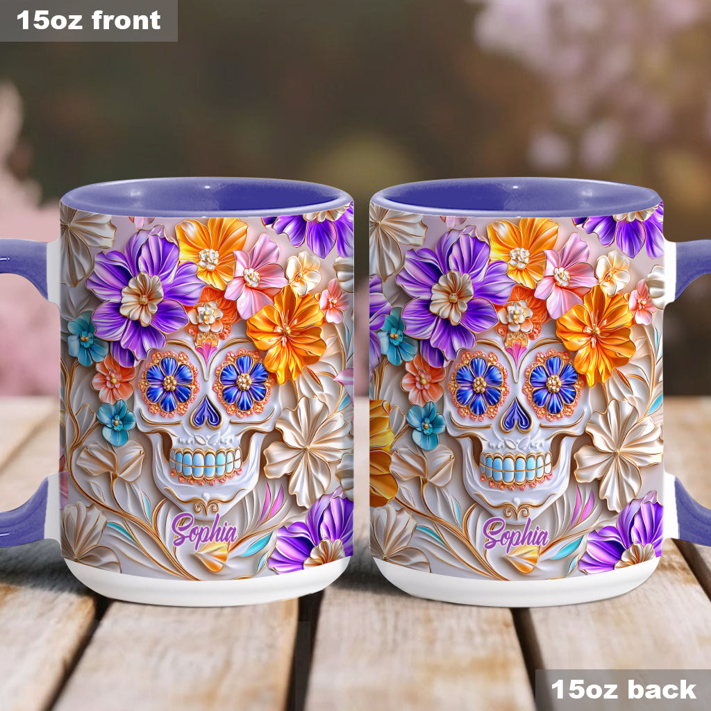 Floral Skull - Personalized Skull Accent Mug