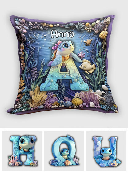 Cute Turtle Alphabet - Personalized Kid Throw Pillow