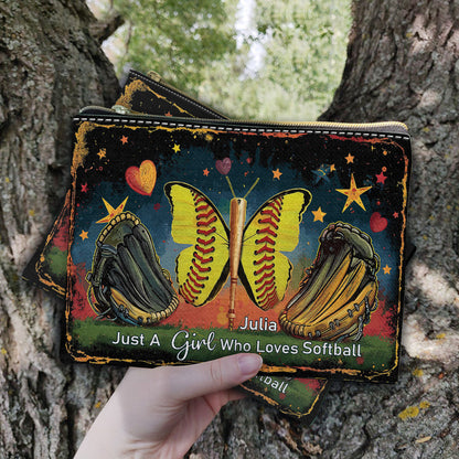 Just A Girl Who Loves Softball - Personalized Softball Pouch
