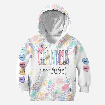 This Grandma Wears Her Heart On Her Sleeve - Personalized Grandma All Over T-shirt And Hoodie