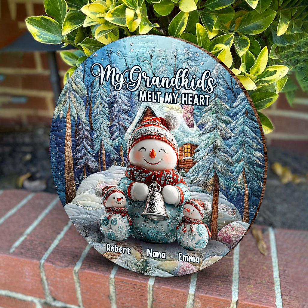 Merry Christmas - Personalized Grandma Round Wood Sign