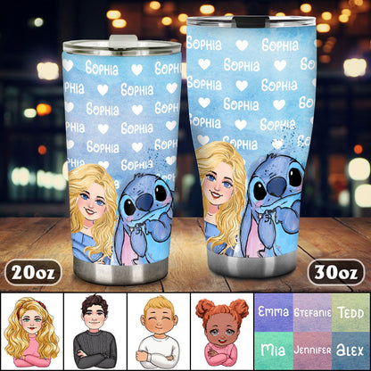 Blue Ohana Name Pattern - Personalized Ohana Tumbler