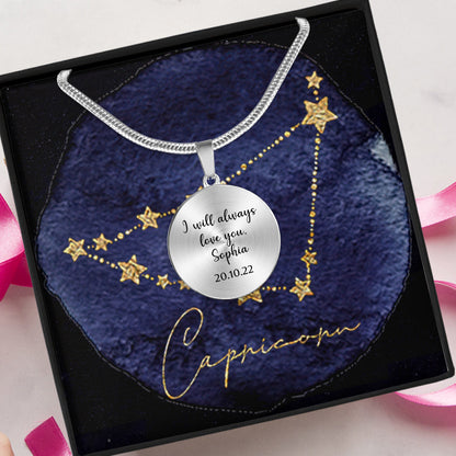 Zodiac Sign Necklace - Personalized Horoscope Round Pendant Necklace