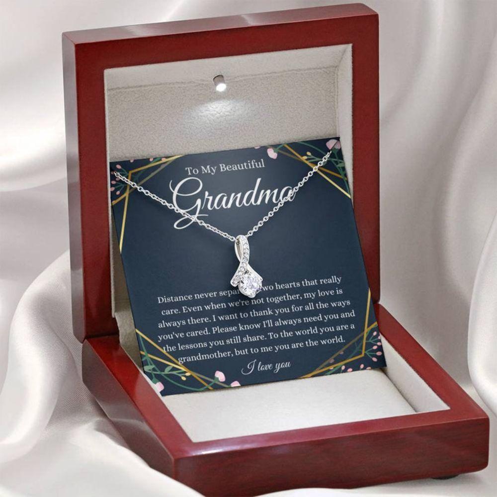 To My Grandma Gift For Grandmother From Granddaughter Grandson - Grandma Petite Ribbon Necklace 0921