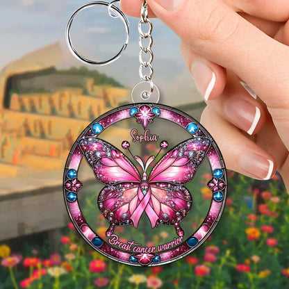 Breast Cancer Warrior - Personalized Breast Cancer Awareness Custom Shaped Keychain