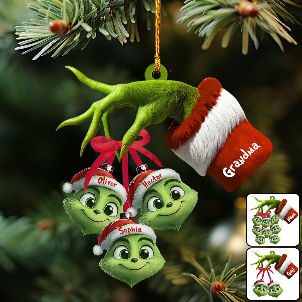 Cute Grinchy Grandma And Children - Personalized Grandma Ornament