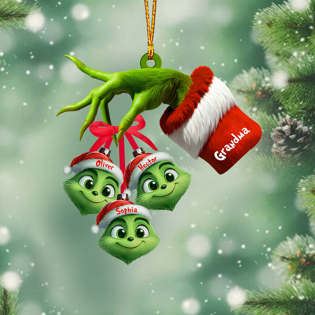 Cute Grinchy Grandma And Children - Personalized Grandma Ornament