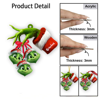Cute Grinchy Grandma And Children - Personalized Grandma Ornament
