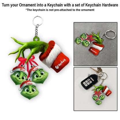 Cute Grinchy Grandma And Children - Personalized Grandma Ornament