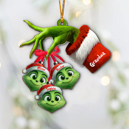 Cute Grinchy Grandma And Children - Personalized Grandma Ornament