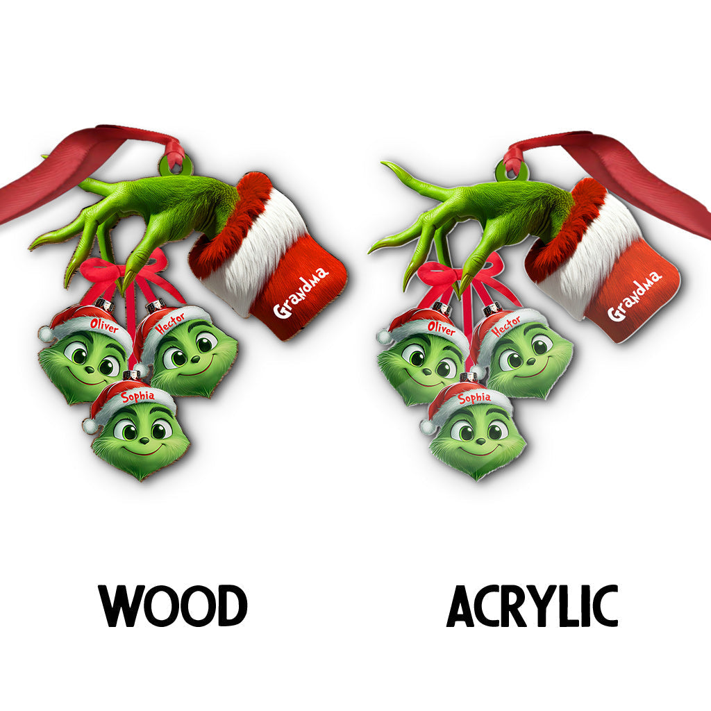 Cute Grinchy Grandma And Children - Personalized Grandma Ornament