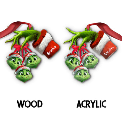 Cute Grinchy Grandma And Children - Personalized Grandma Ornament