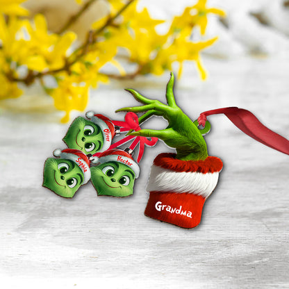 Cute Grinchy Grandma And Children - Personalized Grandma Ornament