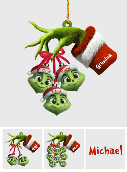 Cute Grinchy Grandma And Children - Personalized Grandma Ornament