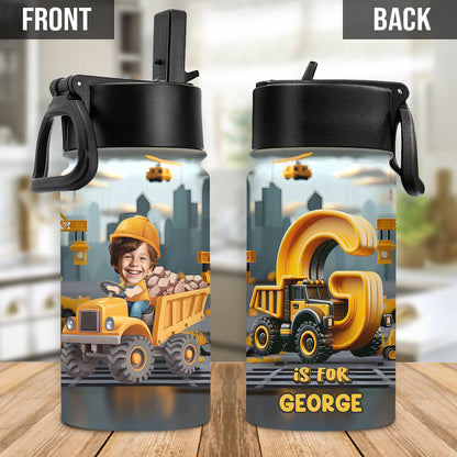 Construction Vehicle Alphabet Letters - Personalized Kid Kids Water Bottle