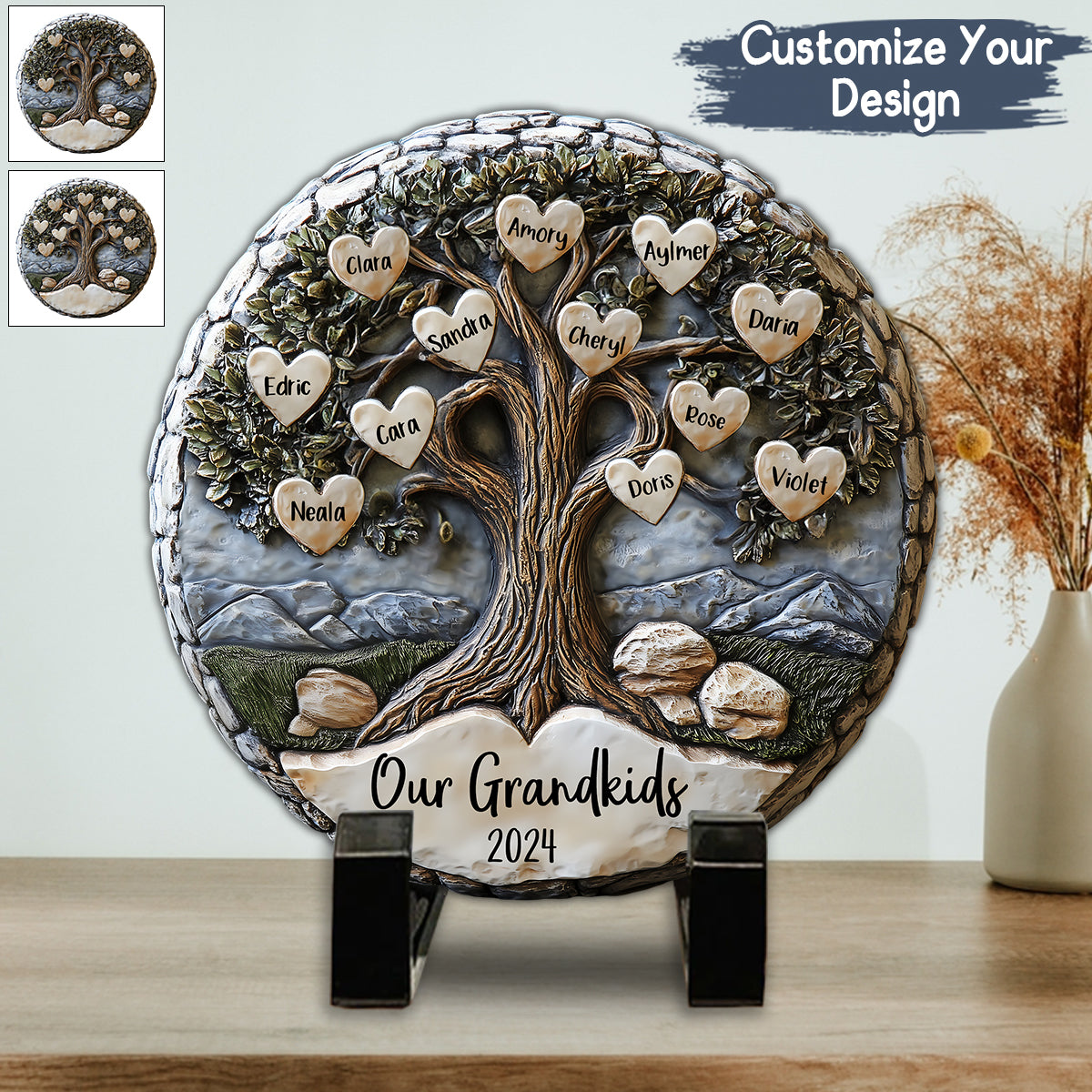 Our Grandkids 2024 - Personalized Grandma Round Shaped Stone