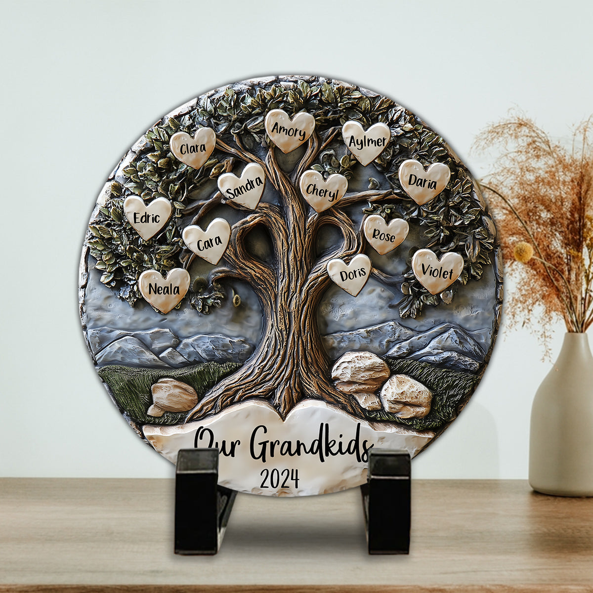 Our Grandkids 2024 - Personalized Grandma Round Shaped Stone