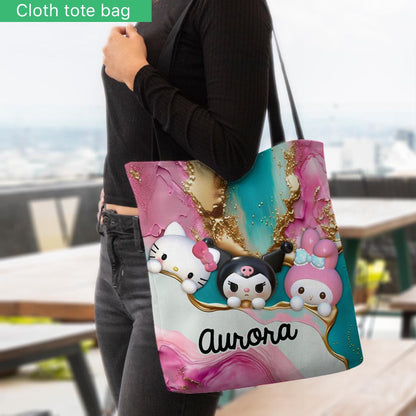 Pinky Squad - Personalized White Kitten Tote Bag
