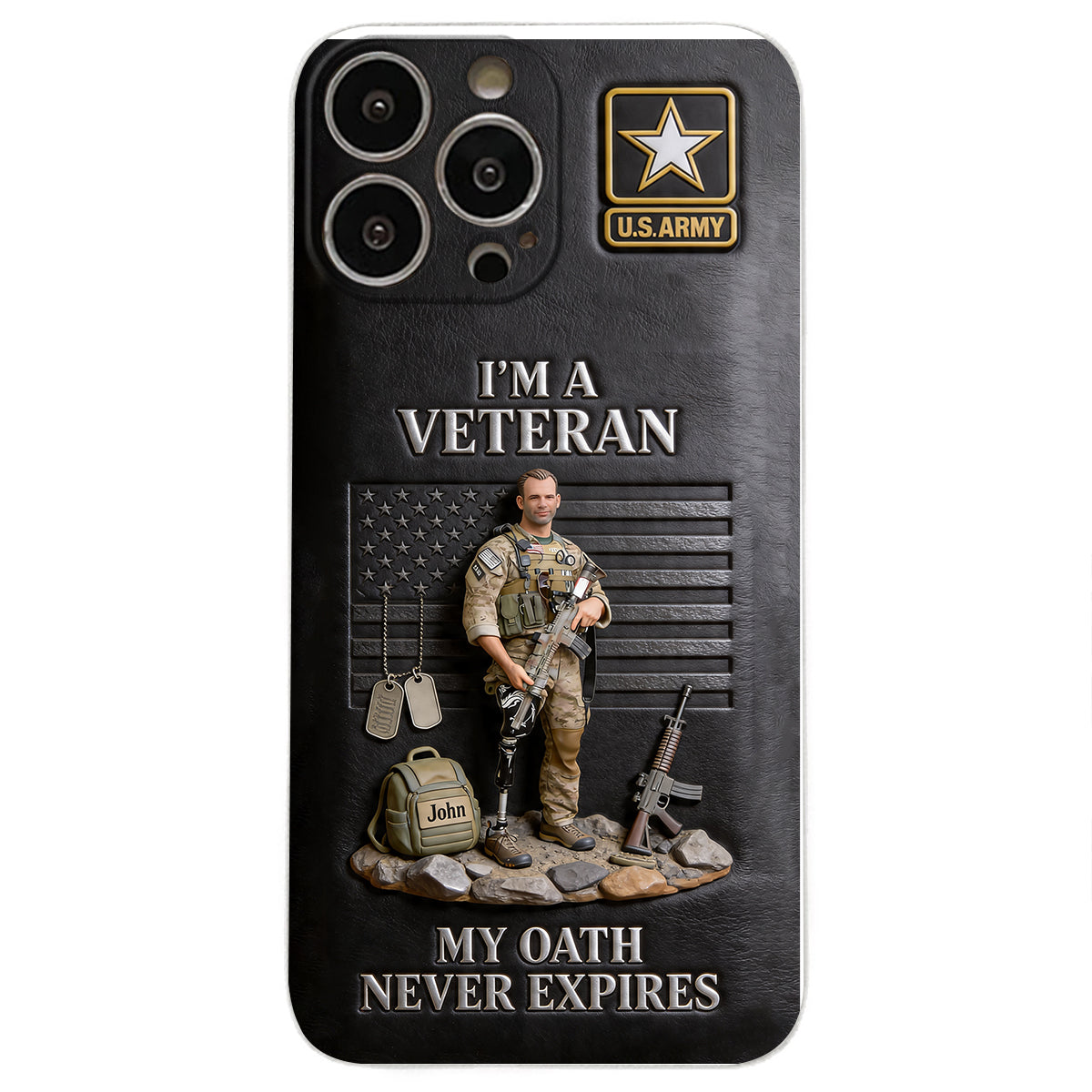 Military Hero - Personalized Veteran 3D Embossed Leather Phone Case