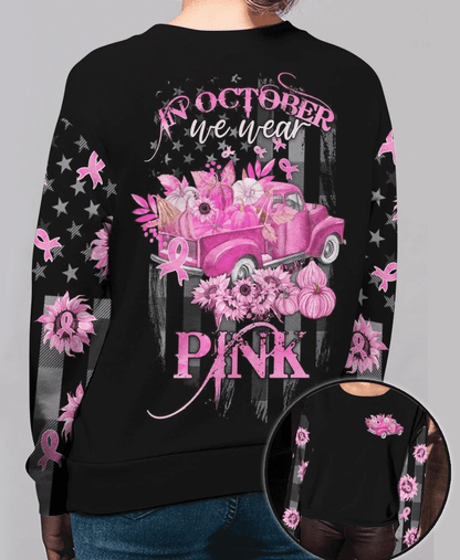 In October We Wear Pink Breast Cancer Awareness All Over T-shirt and Hoodie