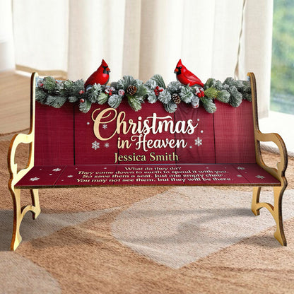 Christmas In Heaven - Personalized Memorial Wooden Bench