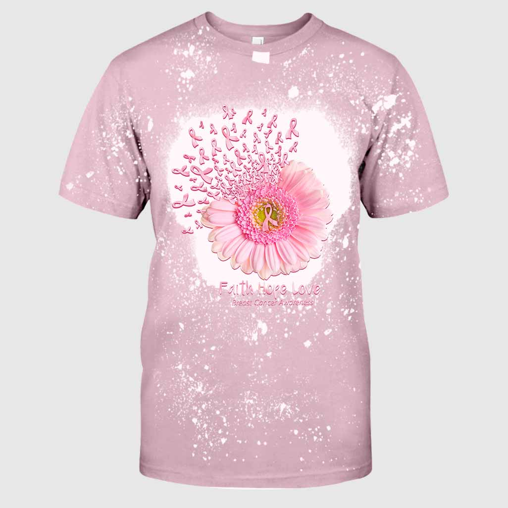 Faith Hope Love - Breast Cancer Awareness Handmade Bleached Shirts