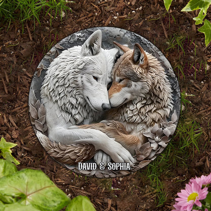 Wolf Couple - Personalized Wolf Round Shaped Stone