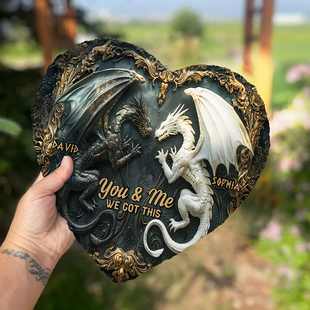 You & Me We Got This - Personalized Dragon Heart Shaped Stone
