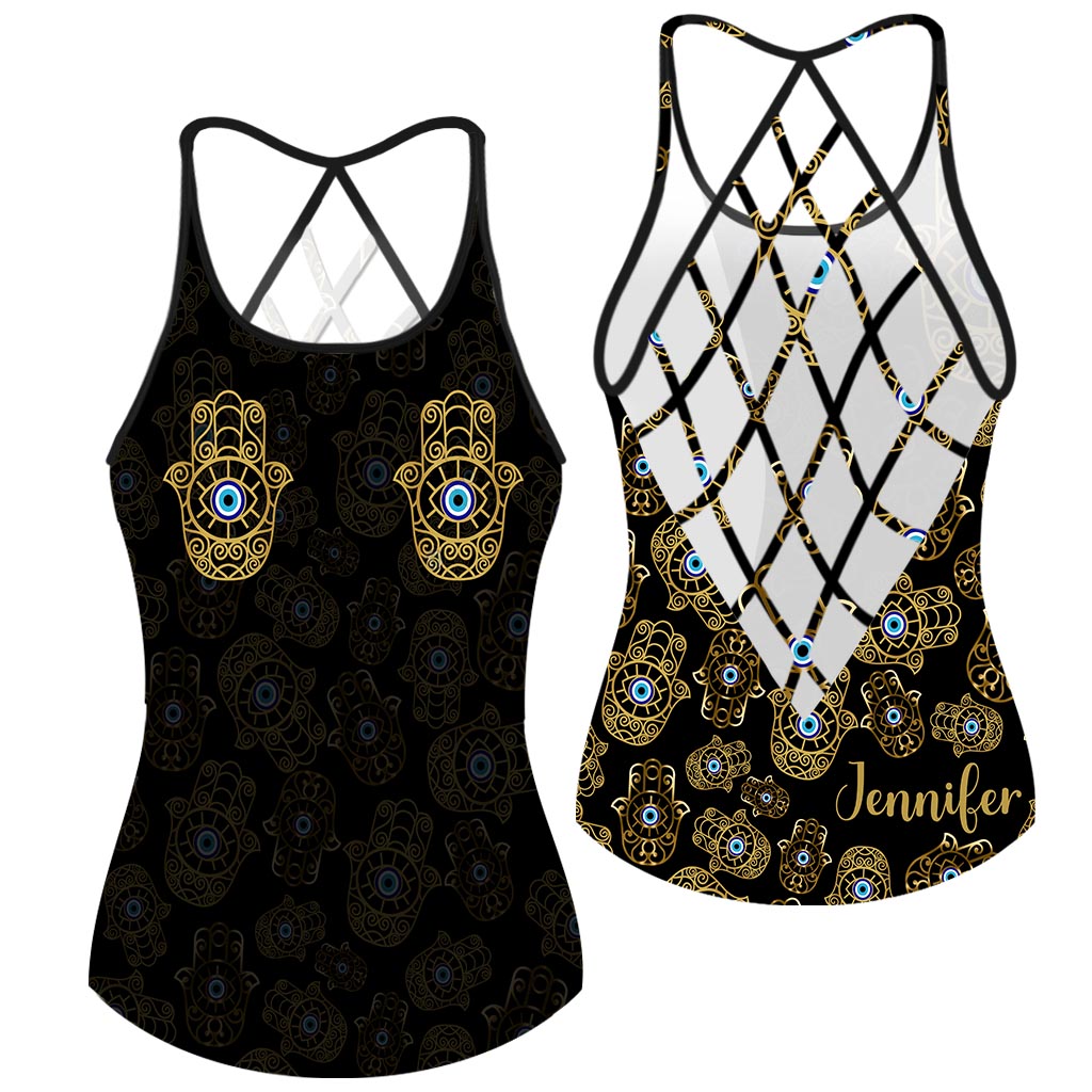 Namastay Away Hamsa Hands - Personalized Yoga Cross Tank Top