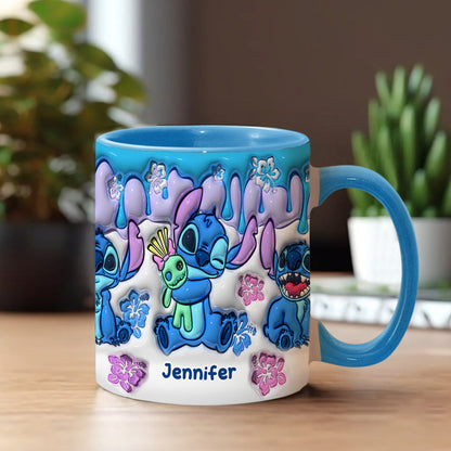 Blue Ohana Hugging - Personalized Ohana Accent Mug