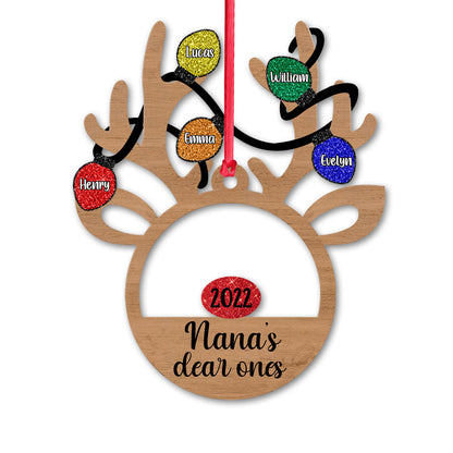 Nana's Dear Ones - Personalized Christmas Grandma Ornament With Faux Glitter Pattern Printed (Printed On Both Sides)