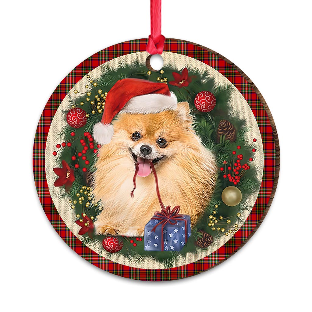 Pomeranian Red Christmas Wreath - Dog Ornament (Printed On Both Sides) 1122