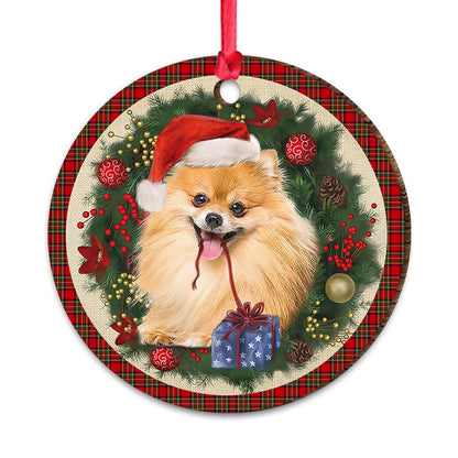 Pomeranian Red Christmas Wreath - Dog Ornament (Printed On Both Sides) 1122