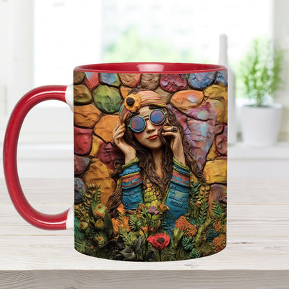 Hippie Girl Hippie Soul Peace Love - Personalized Hippie Accent Mug