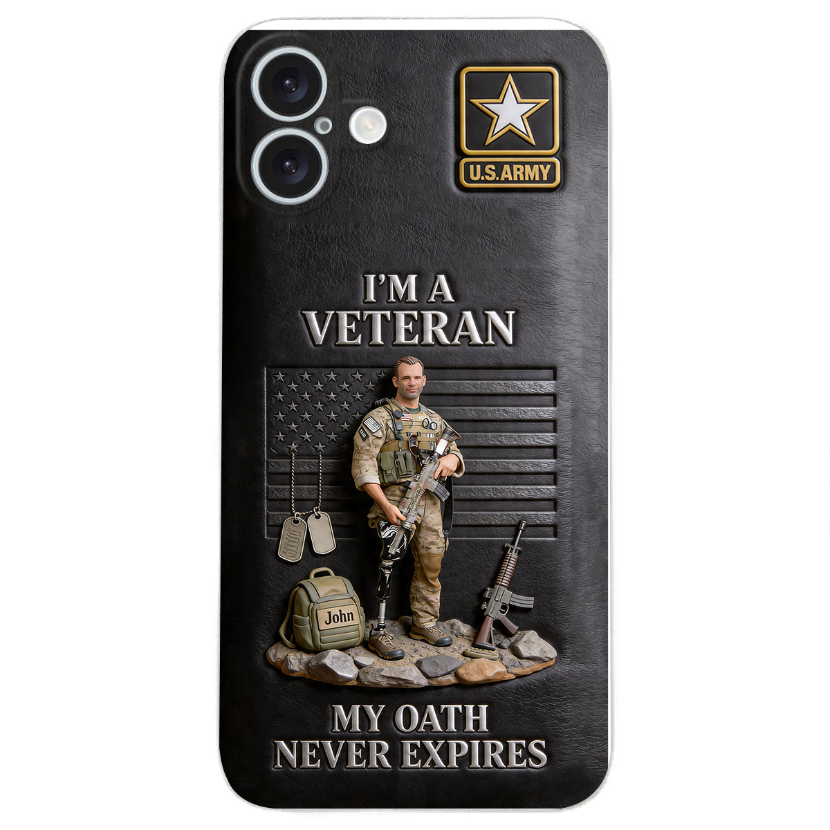 Military Hero - Personalized Veteran 3D Embossed Leather Phone Case