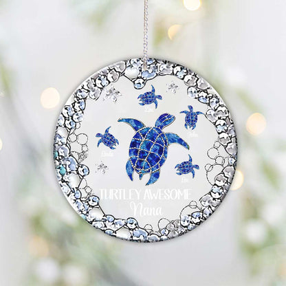 Turtley Awesome Grandma - Personalized Christmas Grandma Transparent Ornament With 3D Pattern Printed
