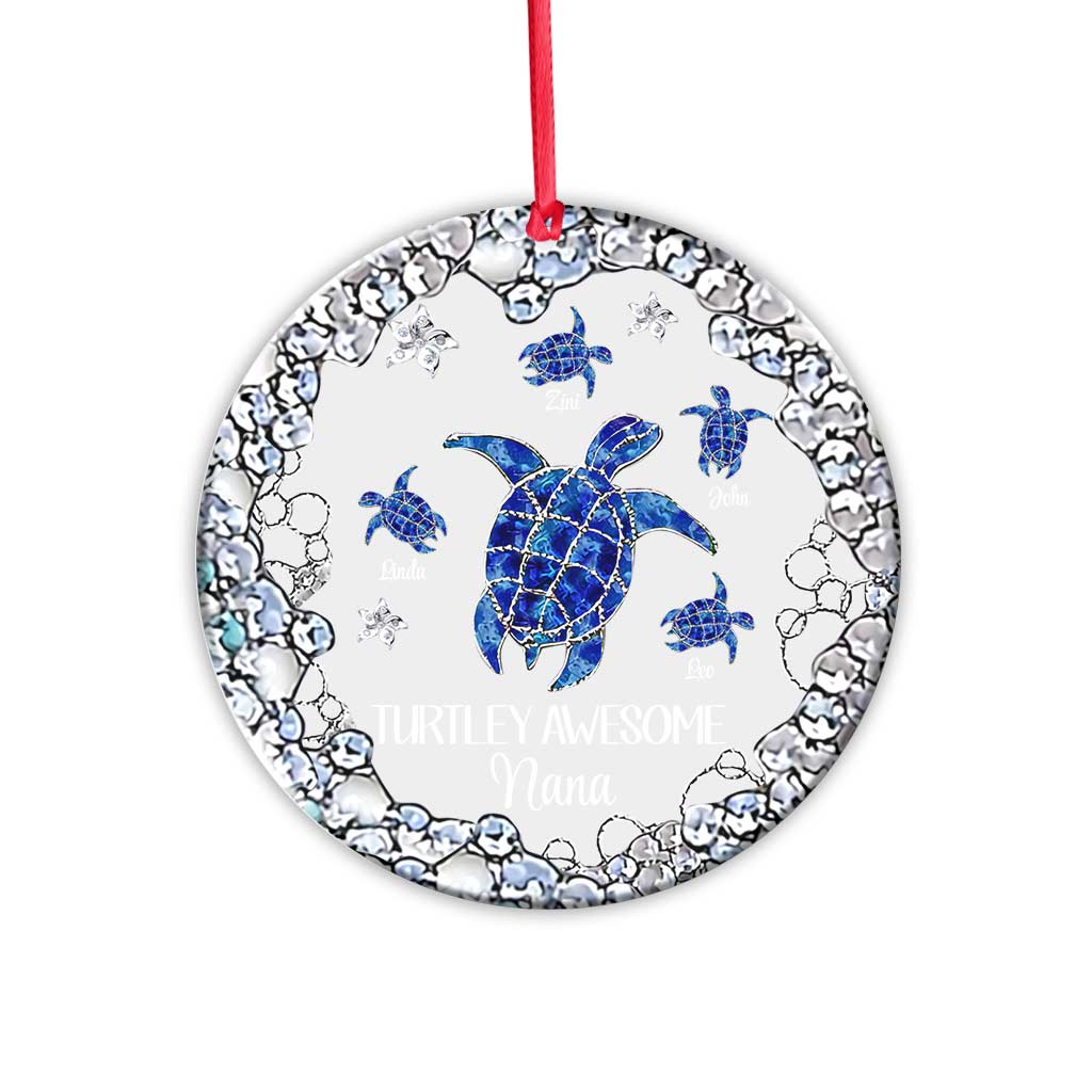 Turtley Awesome Grandma - Personalized Christmas Grandma Transparent Ornament With 3D Pattern Printed
