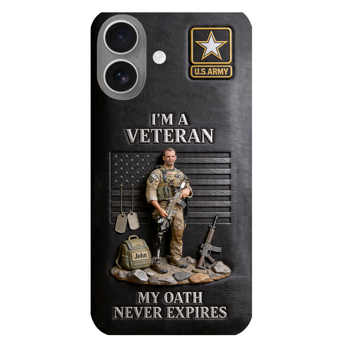 Military Hero - Personalized Veteran 3D Embossed Leather Phone Case