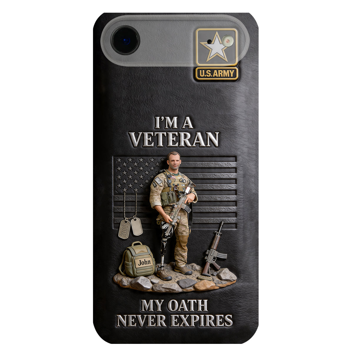 Military Hero - Personalized Veteran 3D Embossed Leather Phone Case