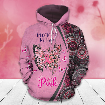 In October We Wear Pink Butterflies - Breast Cancer Awareness All Over T-shirt and Hoodie 0822