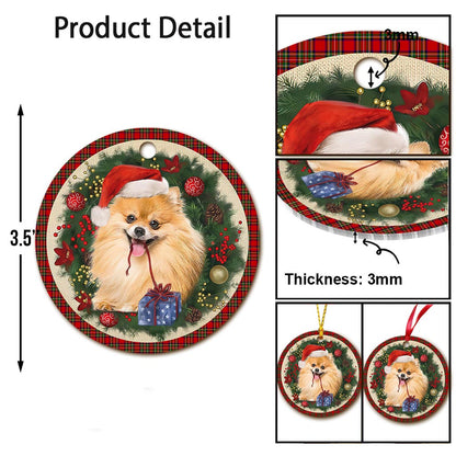 Pomeranian Red Christmas Wreath - Dog Ornament (Printed On Both Sides) 1122