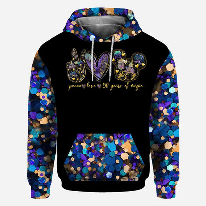 Peace Love 50 Years Of Magic - Personalized Mouse All Over T-shirt and Hoodie