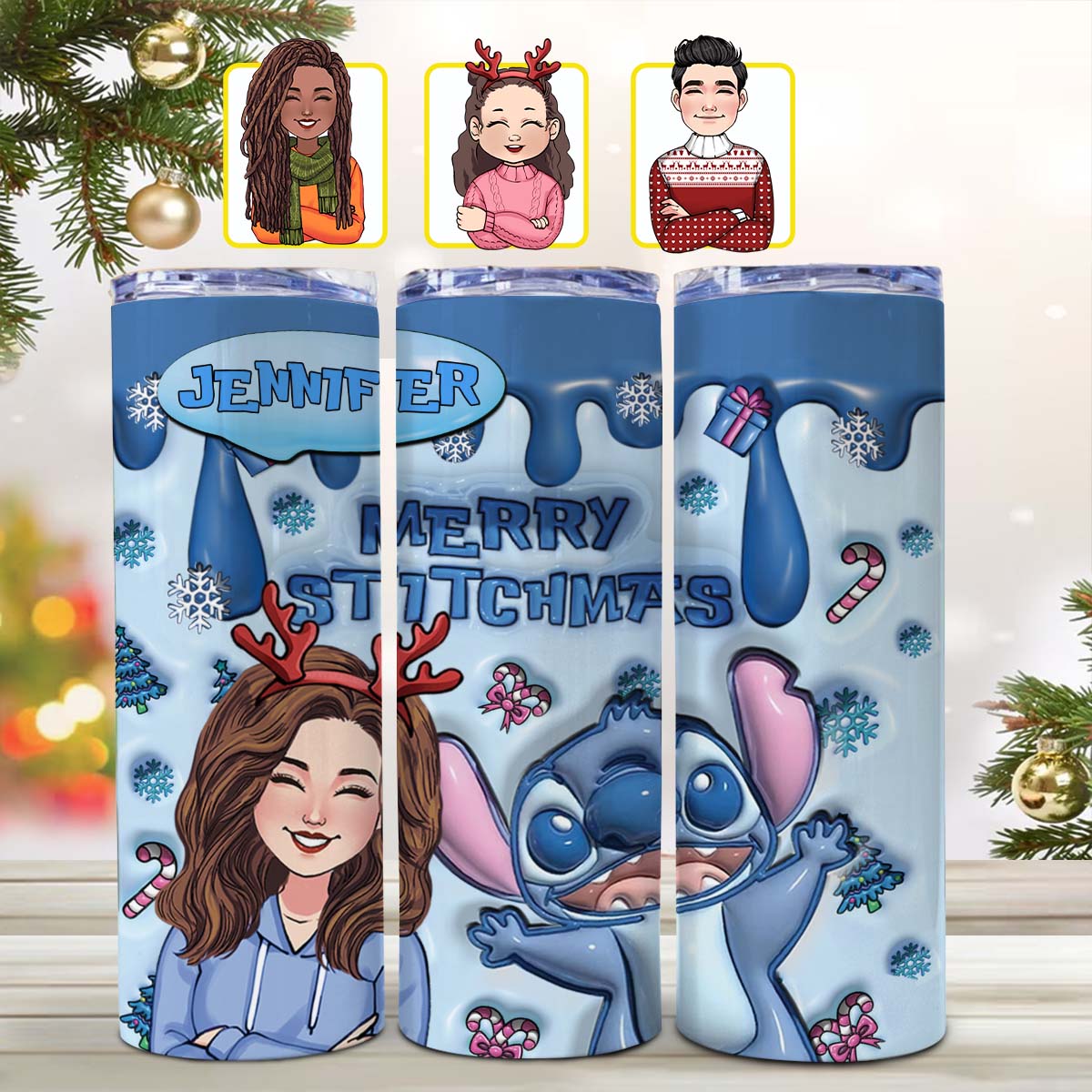 Merry Stitchmas - Personalized Ohana Skinny Tumbler